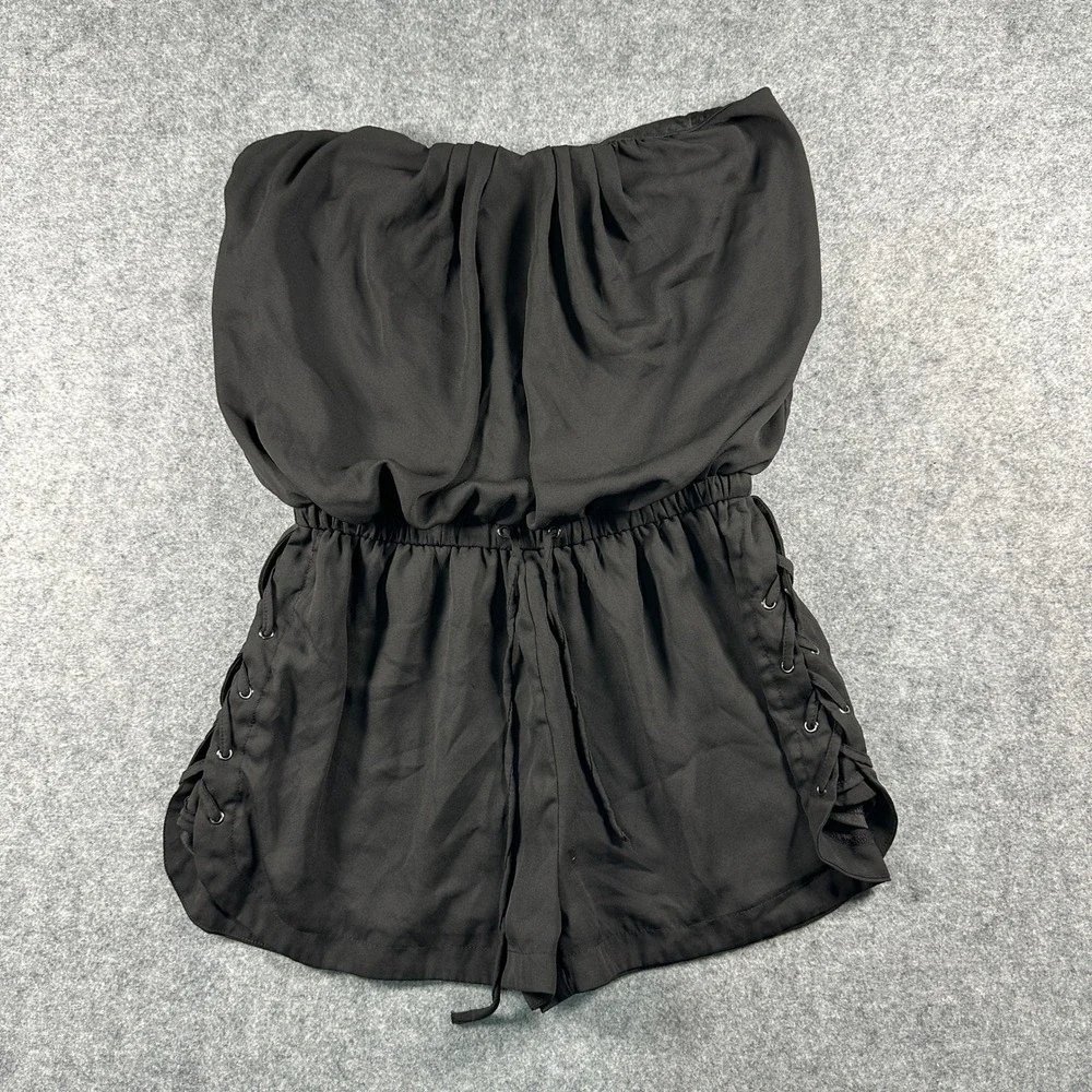 Intro Womens Strapless Lace Up Romper Small Black Side Tie Woven Romper